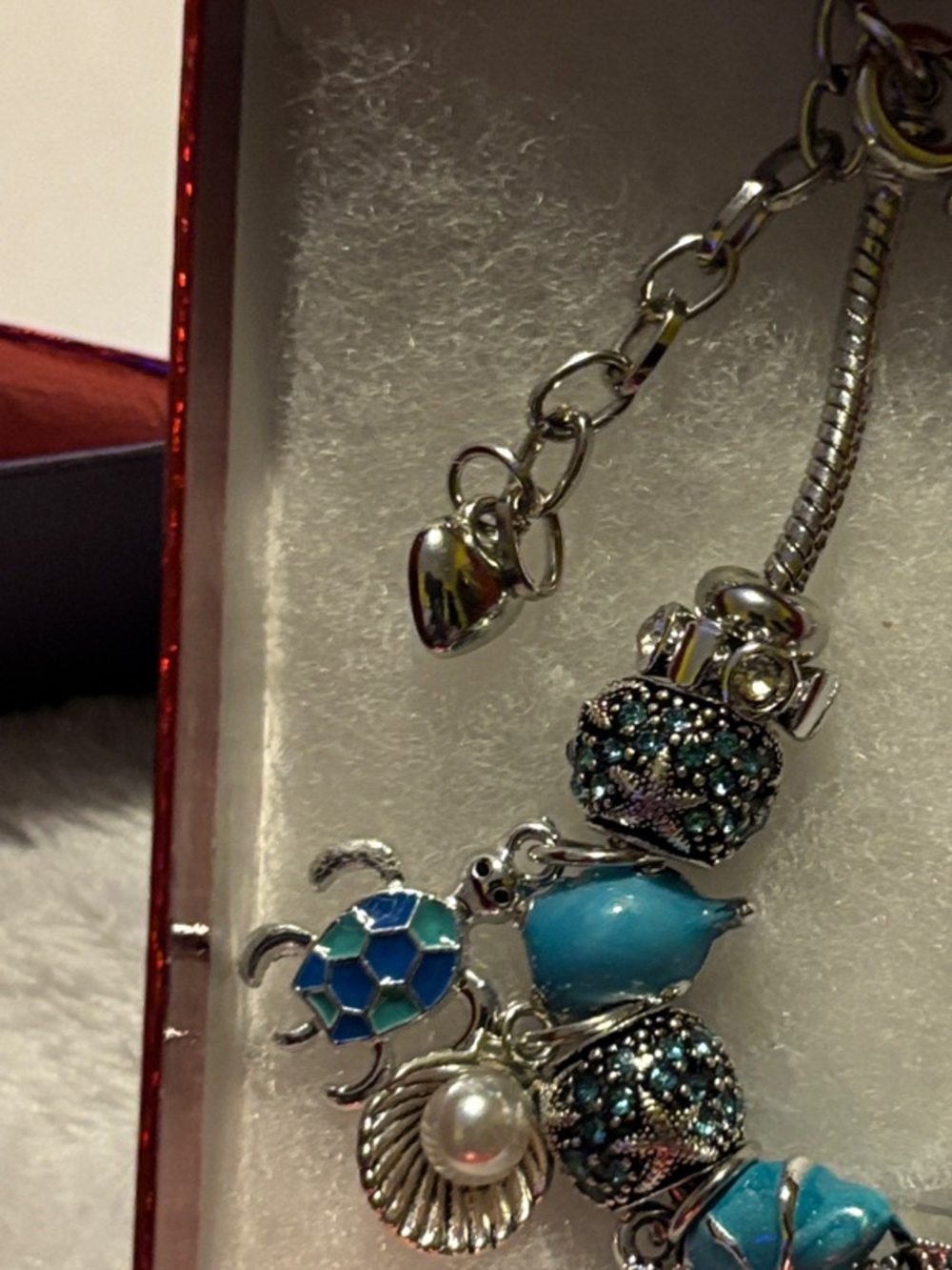 Silver Bracelet with Turquoise Charms - Women's Jewelry